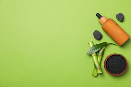 Concept of face and skin care - bamboo and charcoalの写真素材