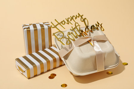 Concept of congratulation and celebration with bento cake in boxの写真素材