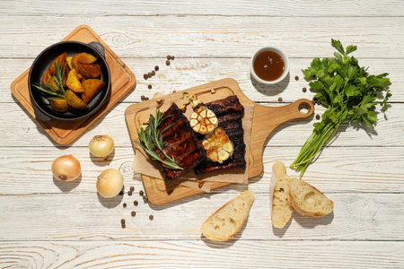 Tasty fried food - barbecue ribs, tasty fried meatの写真素材