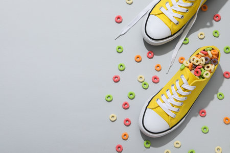 Concept of different casual attire and clothes - shoes