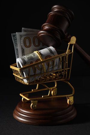 Concept of Auction, composition with wooden hammerの写真素材