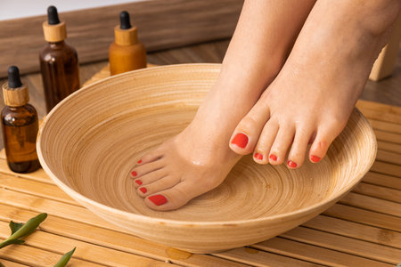 Concept of legs spa and care with beautiful young woman legsの写真素材