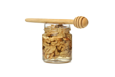 PNG, Honey with nuts, isolated on white backgroundの写真素材