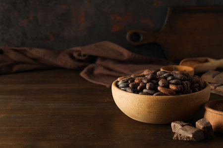 Ingredient for making chocolate - cocoa, cocoa beansの写真素材