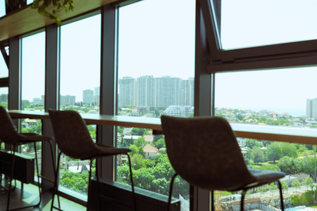 A place to work near the window, high chairsの写真素材