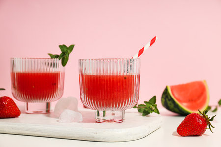 Concept of fresh and tasty summer drink - Watermelon smoothieの写真素材