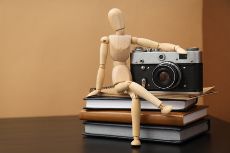 Concept of leisure and photo hobby with retro photo cameraの写真素材