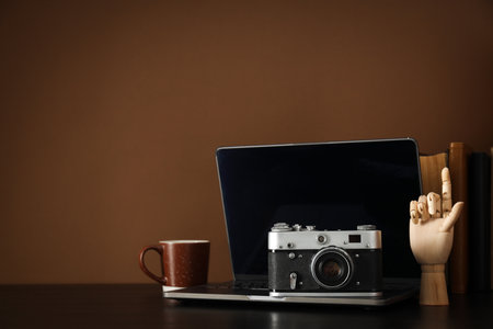 Concept of leisure and photo hobby with retro photo cameraの写真素材