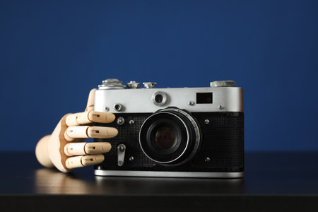 Concept of leisure and photo hobby with retro photo cameraの写真素材