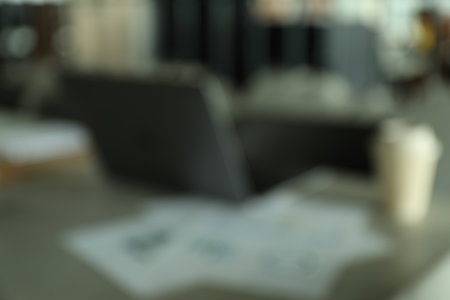 Blurred photo of the working area, place for text