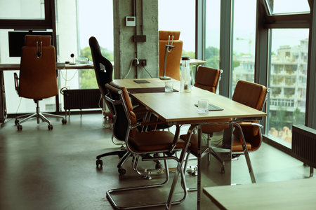 A table with chairs, a working areaの写真素材