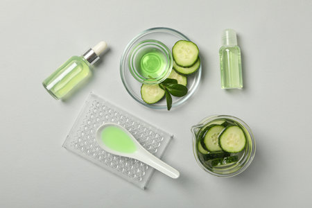 Concept of face and skin care - cucumber cosmeticの写真素材
