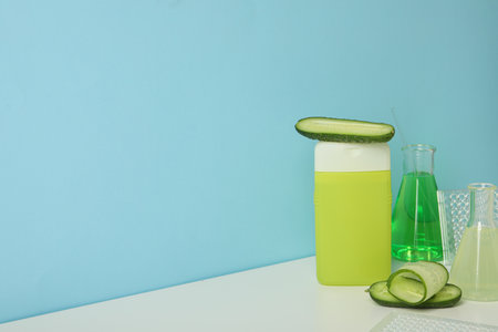 Concept of face and skin care - cucumber cosmeticの写真素材