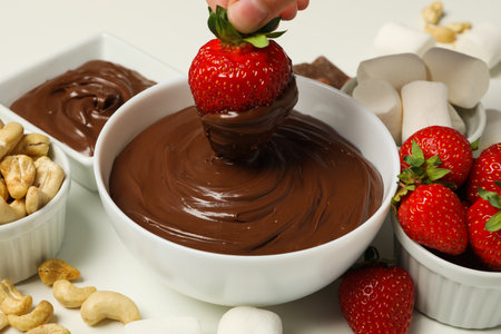 Concept of tasty sweet food - chocolate fondueの写真素材