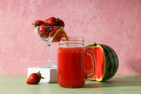 Concept of fresh and tasty summer drink - Watermelon smoothieの写真素材