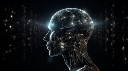 Modern technologies, technologies of the future, artificial intelligence concept, created with Generative AI technologyの素材