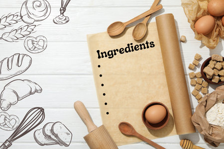 Concept of cooking and preparing food with recipe bookの写真素材