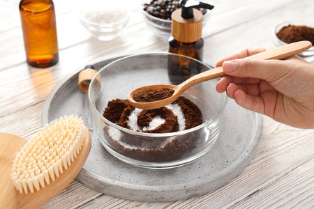 Concept of skin and face care, coffee scrubの写真素材