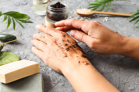 Concept of skin and face care, coffee scrubの写真素材