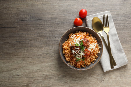 Concept of delicious food - pasta with meatballsの写真素材