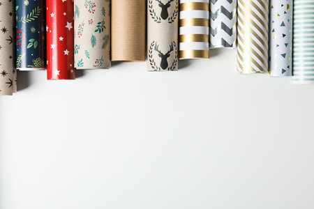 Concept of wrapping gift, composition with wrapping paperの写真素材