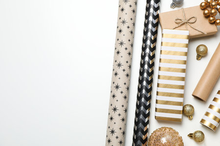 Concept of wrapping gift, composition with wrapping paperの写真素材