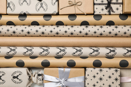 Concept of wrapping gift, composition with wrapping paperの写真素材