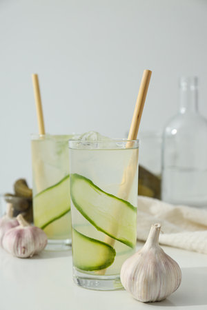 Concept of fresh summer drink - brine cocktail