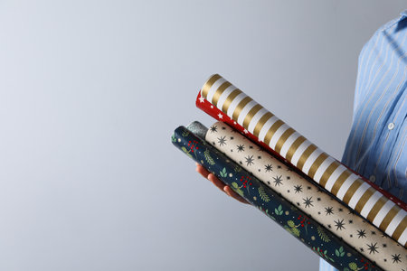 Concept of wrapping gift, composition with wrapping paper