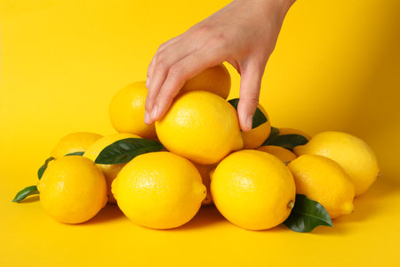 Concept of tasty citrus fruit - delicious lemonの写真素材