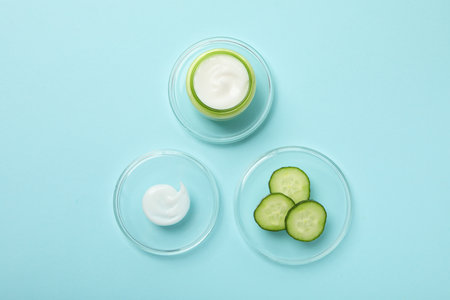 Concept of face and skin care - cucumber cosmeticの写真素材