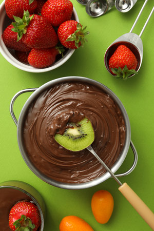 Concept of tasty and sweet food - chocolate fondueの写真素材