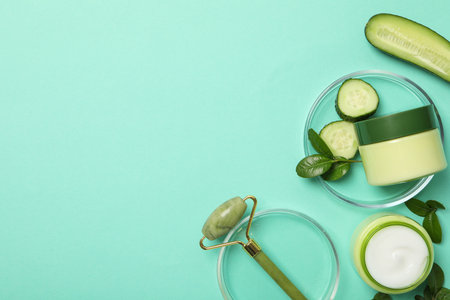 Concept of face and skin care - cucumber cosmeticの写真素材