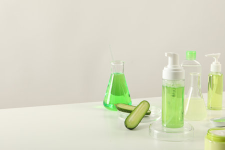 Concept of face and skin care - cucumber cosmeticの写真素材