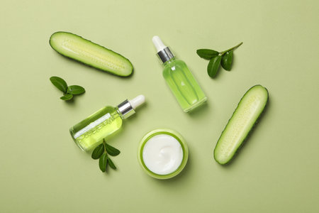Concept of face and skin care - cucumber cosmeticの写真素材