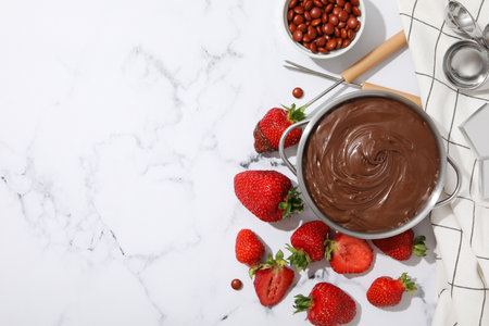 Concept of tasty and sweet food - chocolate fondueの写真素材