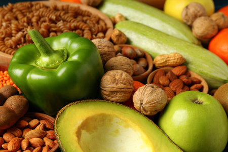 Concept of grocery, composition with different foodの写真素材