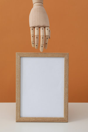 Table picture frame and decor with blank areaの写真素材