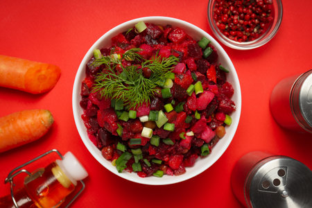 Concept of tasty food, cold dish - Vinaigrette salad