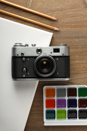 Concept of leisure and photo hobby with retro photo cameraの素材 [FY310208782323]