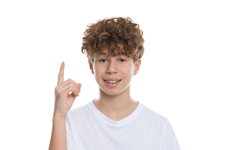 PNG, A teenage boy has an idea, isolate on white backgroundの写真素材