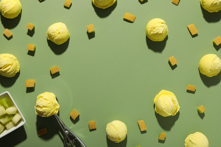 Tasty and fresh summer food - melon ice creamの写真素材