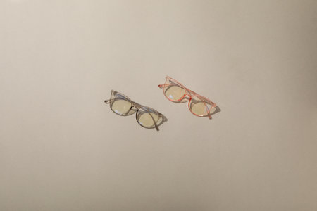 Glasses on a light background, top viewの写真素材