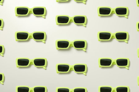 Sunglasses on a light background, top viewの写真素材