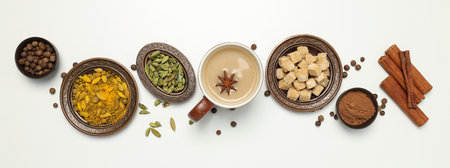 Traditional Indian hot drink with milk and spices - Masala teaの写真素材