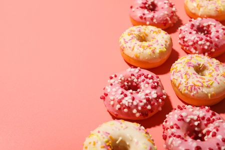 Donuts on pink background, space for textの写真素材