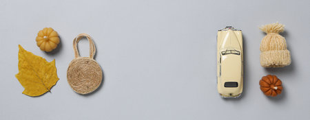 Autumn or fall travel and vacation concept with carの写真素材