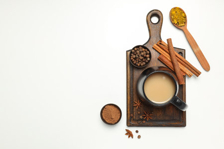 Traditional Indian hot drink with milk and spices - Masala teaの写真素材