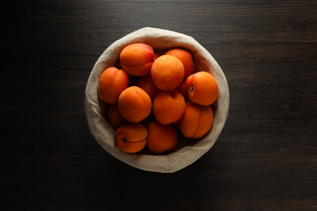 Composition with apricot, concept of tasty and fresh fruitの写真素材