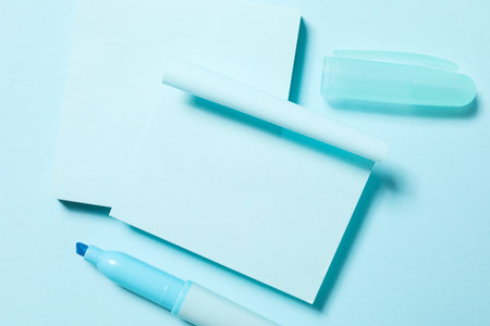 Stationary on colorful background, flat lay composition